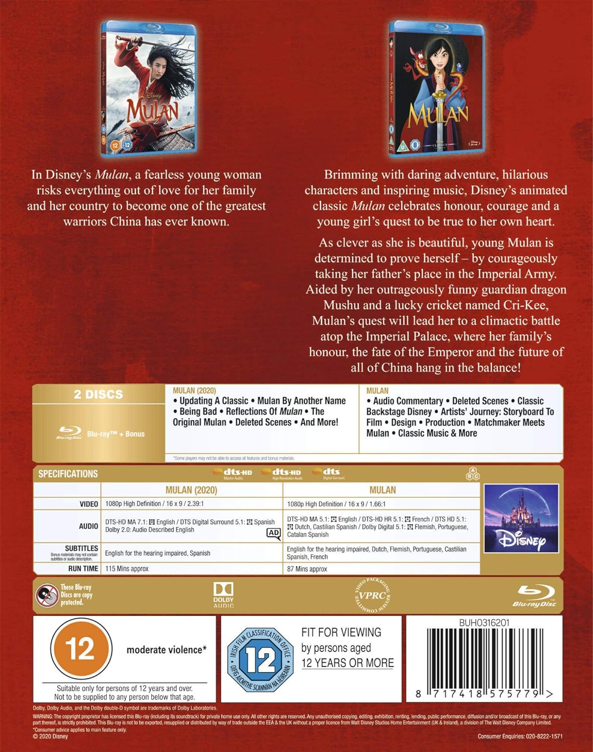 Mulan and Disney's Mulan (2020) Double Pack [Blu-Ray] DVDs & Blu-Rays Disney