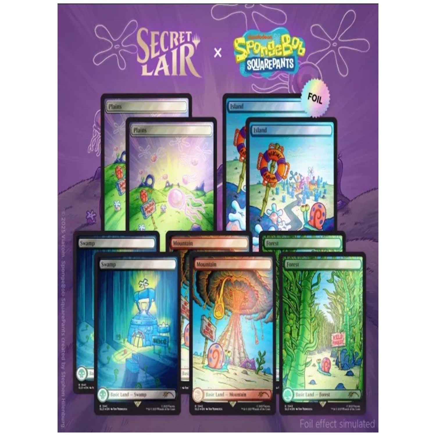 Magic: The Gathering TCG: Secret Lair - SpongeBob Squarepants - Lands Under the Sea - Rainbow Foil Card Game Wizards of the Coast