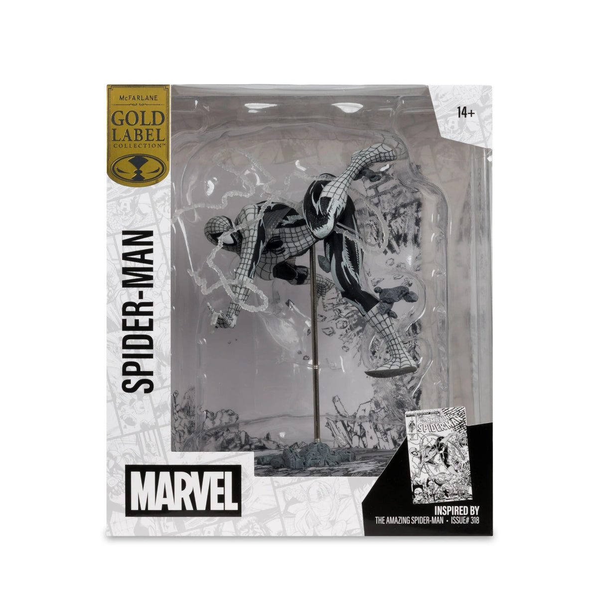 McFarlane Toys: Marvel - Black and White Spider-Man 1:10th Scale Figure - Issue #318 Gold Series Collection Toys & Games McFarlane Toys