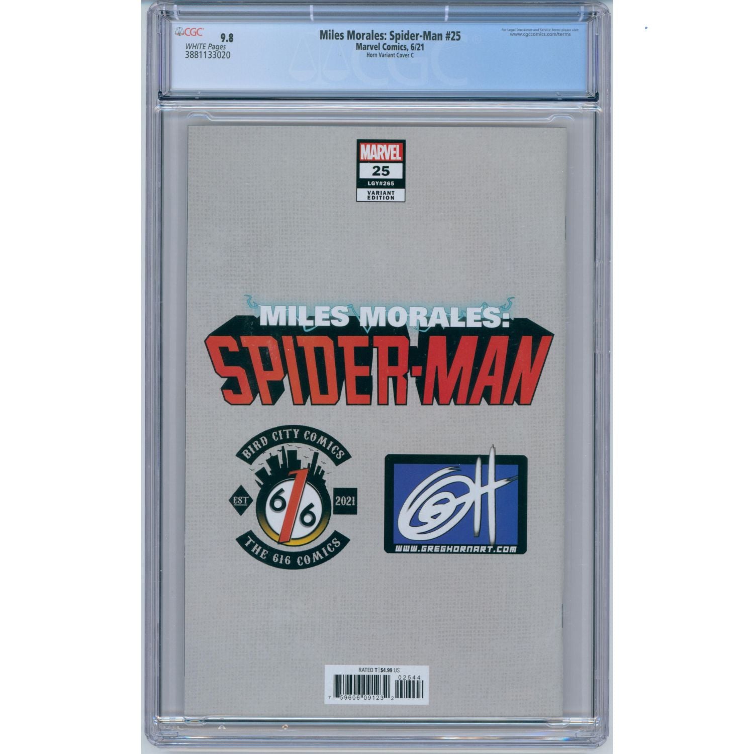 Miles Morales Spider-Man: #25 [Greg Horn CGC 9.8 Bird City Exclusive CVR C] 2021 Comics Marvel Comics