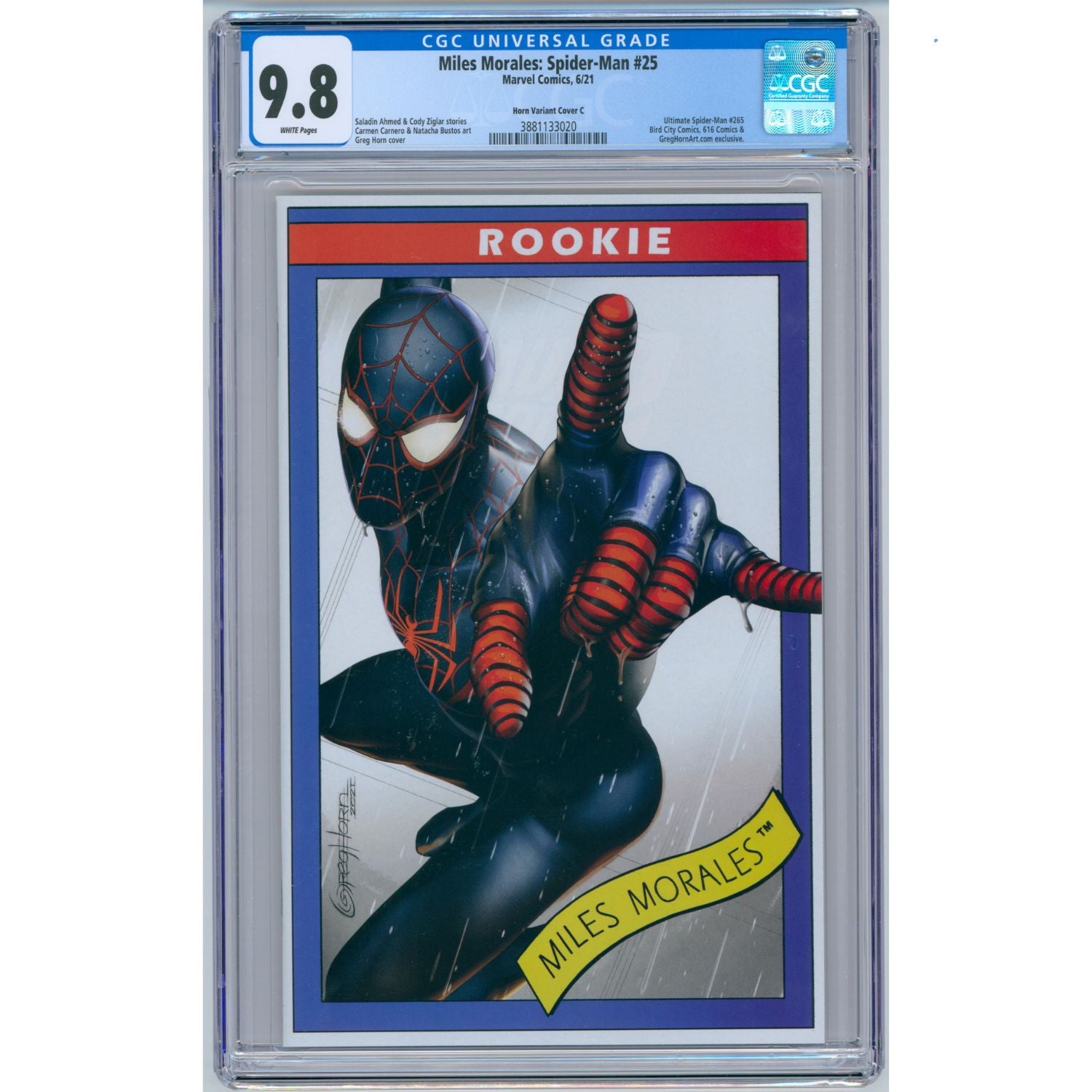 Miles Morales Spider-Man: #25 [Greg Horn CGC 9.8 Bird City Exclusive CVR C] 2021 Comics Marvel Comics
