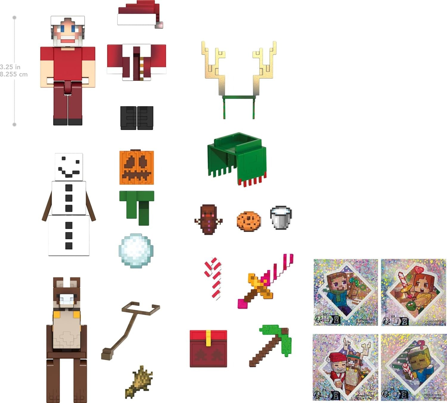Minecraft: Advent Calendar - 24 Surprises, Santa & 17 Accessories & 4 Stickers Toys & Games Mattel