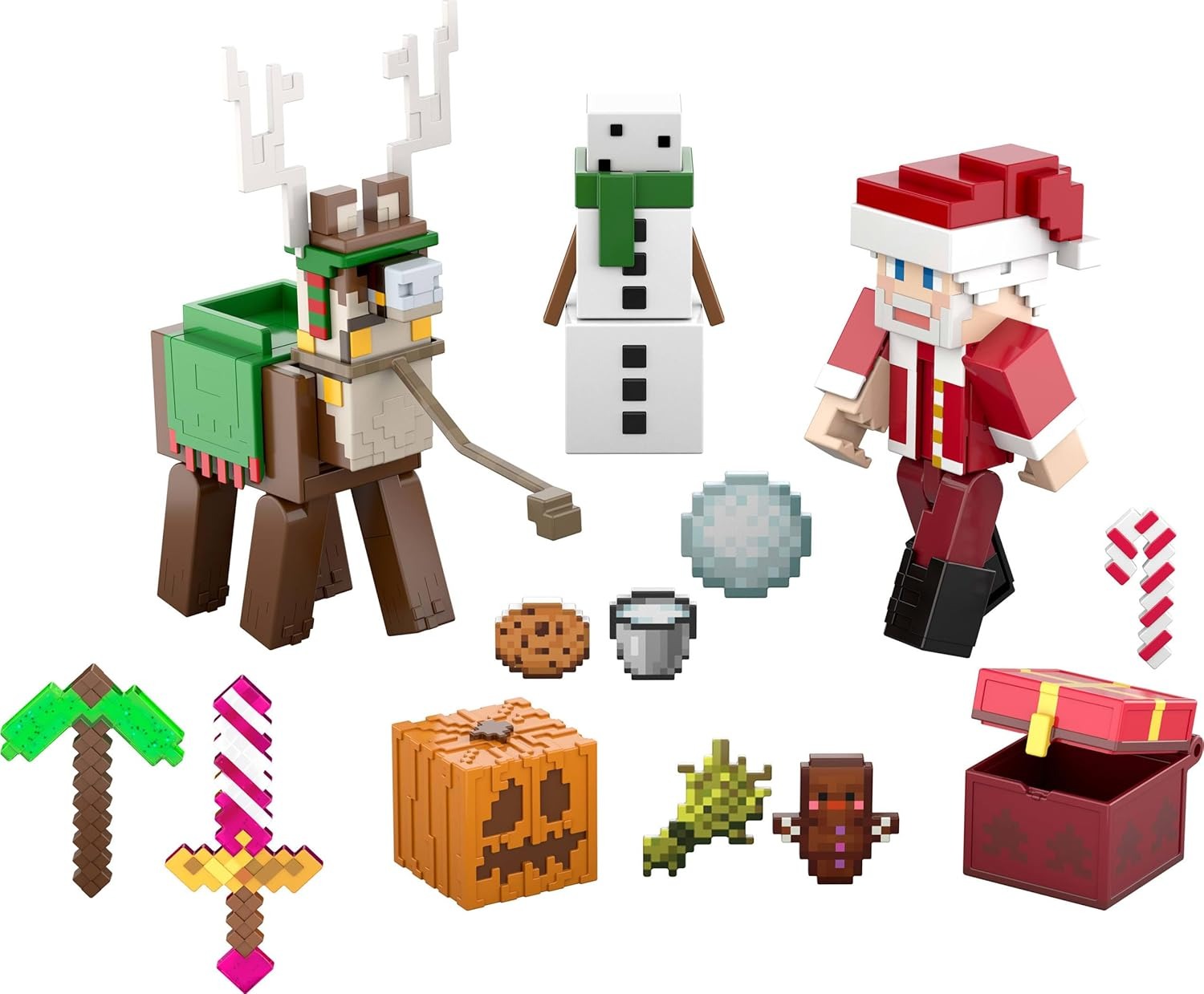 Minecraft: Advent Calendar - 24 Surprises, Santa & 17 Accessories & 4 Stickers Toys & Games Mattel