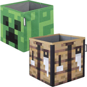 Minecraft Fabric Storage Boxes: Creeper & Crafting Table - 2 Piece 10” Collapsible Home and Hardware Phoenixx