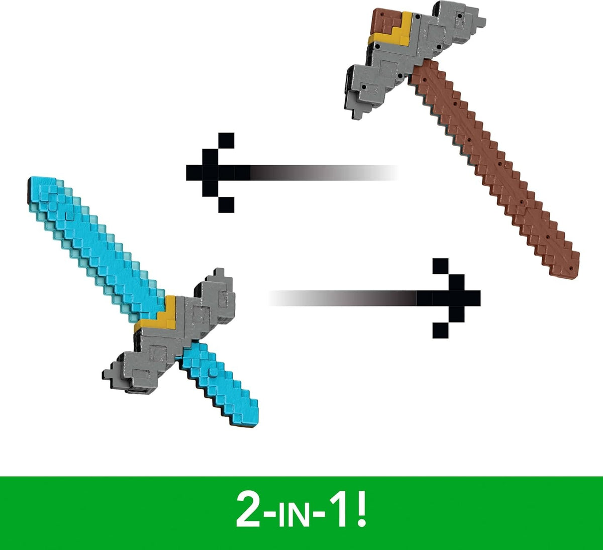 Minecraft Movie: Click and Switch Sword & Pickaxe 2-in-1 Toy Mattel Button