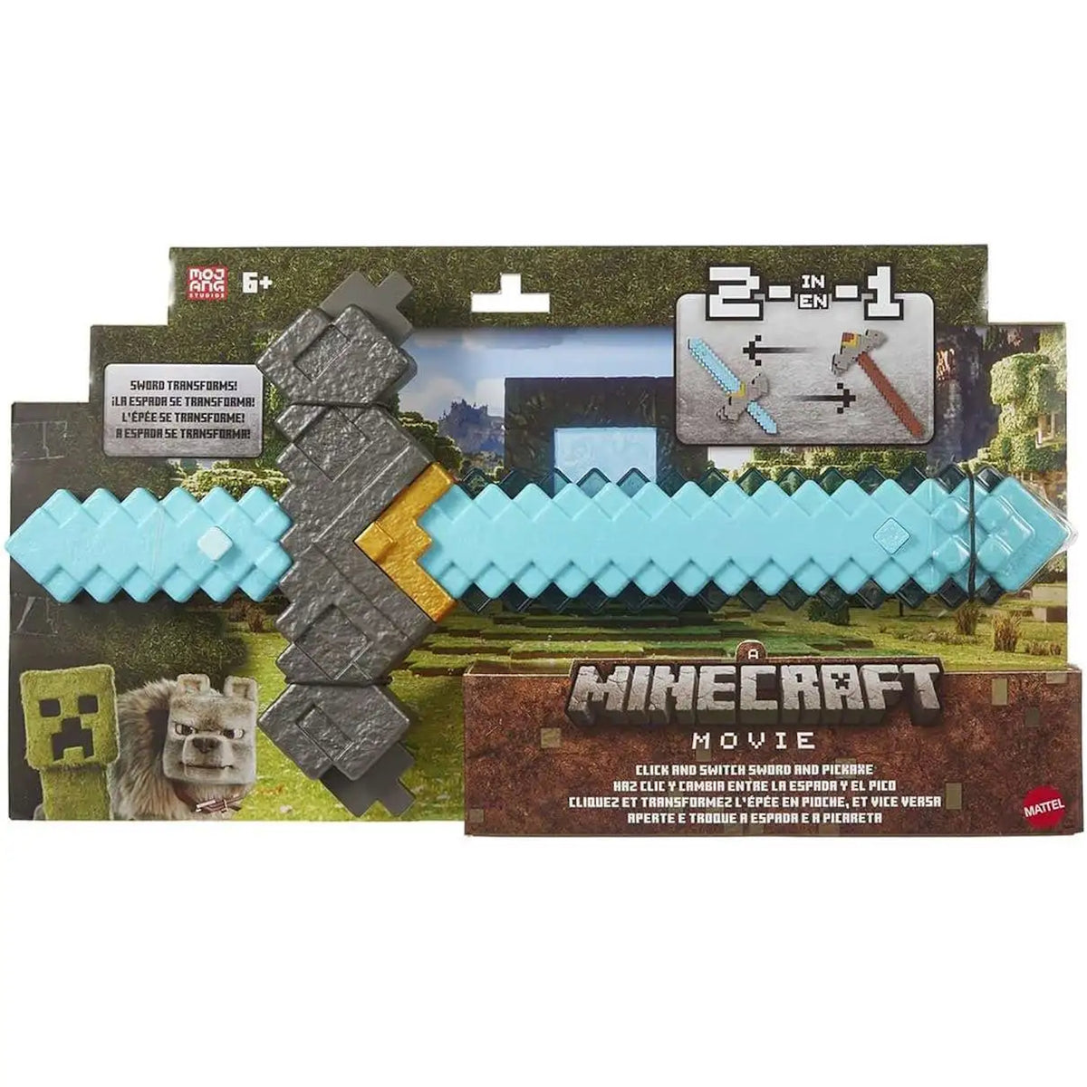 Minecraft Movie: Click and Switch Sword & Pickaxe 2-in-1 Toy Mattel Button