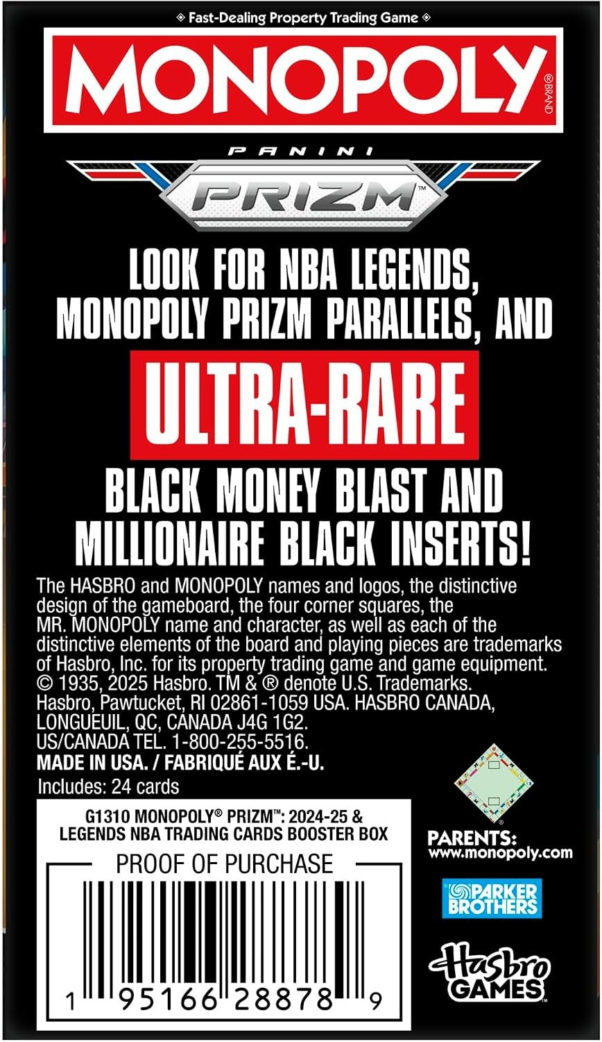Monopoly Panini Prizm: NBA 2024-2025 Trading Cards - 6-Packs Card Game Hasbro