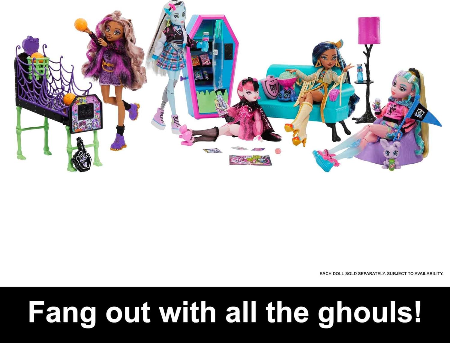 Monster High: Student Lounge Playset, Doll House Furniture, Pets & Vending Machine Toys & Games Mattel