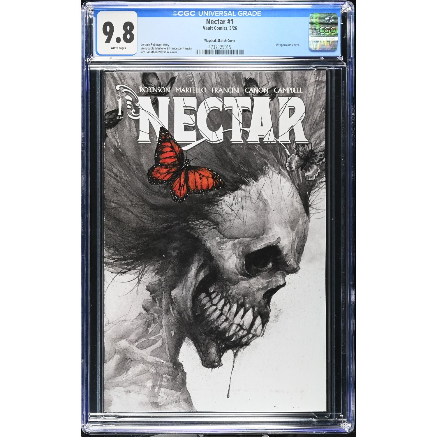 Nectar: #1 [Jonathan Wayshack CGC 9.8 CVR F B&W - 1:50] 2026 Comics Vault Comics