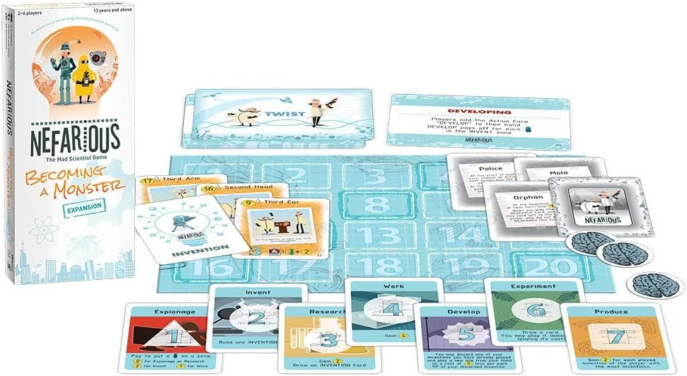 Nefarious: The Mad Scientist - Becoming a Monster Expansion [Board Game, 2-6 Players] Board Game USAopoly