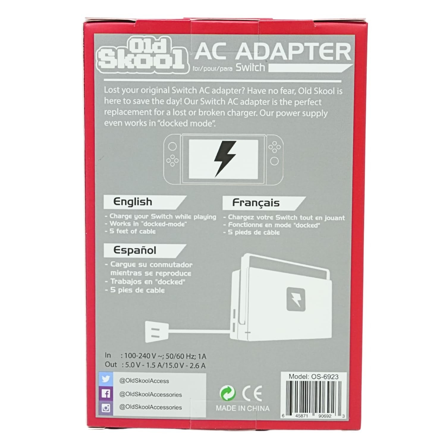 Old Skool: Nintendo Switch AC Adapter [Nintendo Switch Accessory] Nintendo Switch Accessory Old Skool