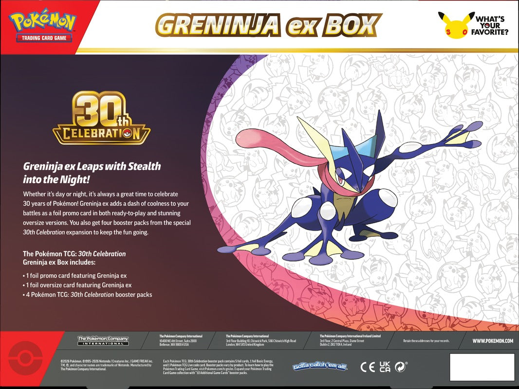 Pokemon TCG: 30th Celebration Greninja ex Box Card Game Pokemon