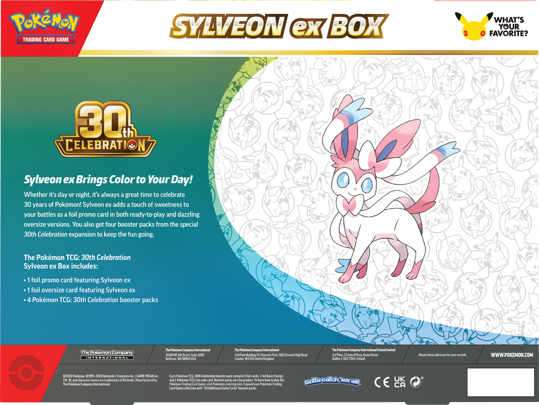 Pokemon TCG: 30th Celebration Sylveon ex Box Card Game Pokemon