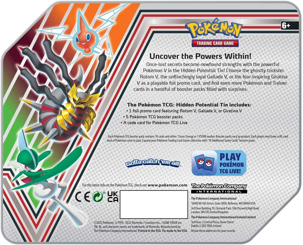 Pokemon TCG: Hidden Potential Tin Rotom V - 5 packs Card Game Pokemon