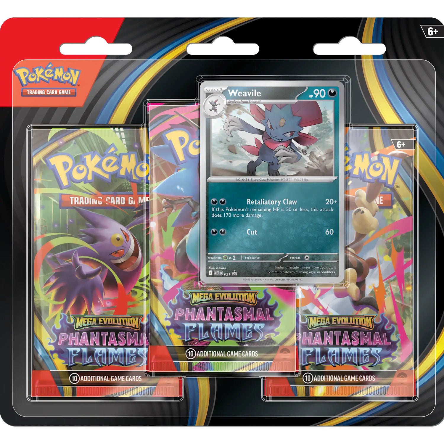 Pokemon TCG: Mega Evolution - Phantasmal Flames 3 Booster Blister - Weavile Card Game Pokemon