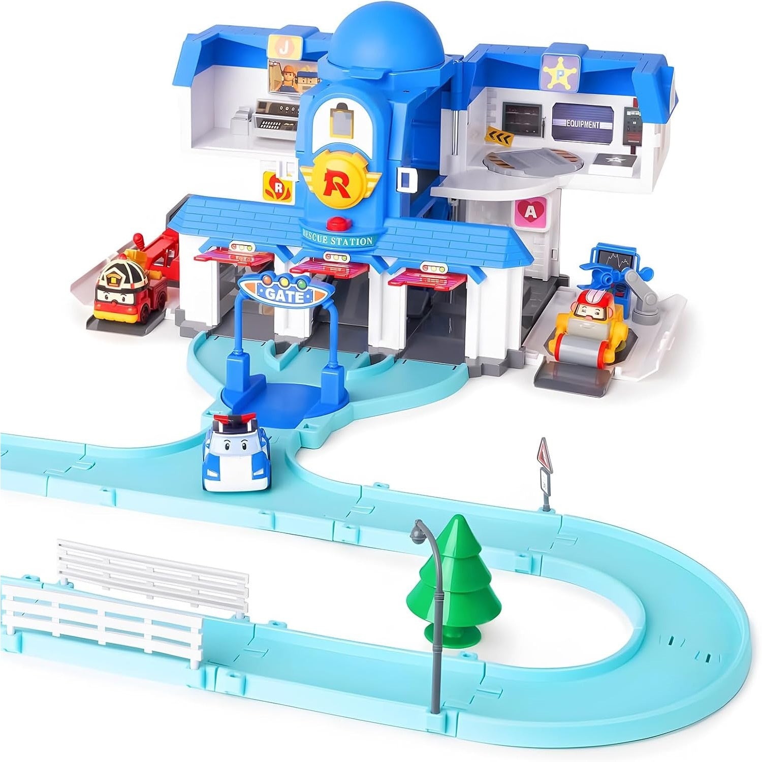 Robocar Poli: Transforming Headquarter Station Playset & Rescue Center Race Track Set Toys & Games ROI Visual