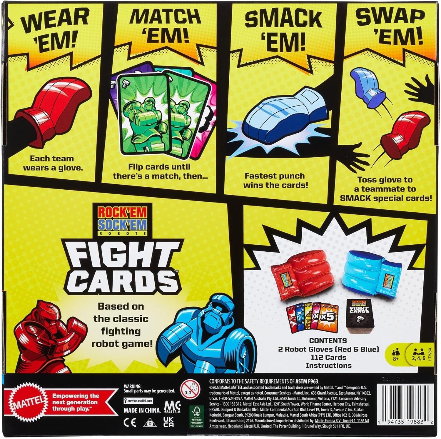Rock 'Em Sock 'Em Robots - Fight Cards & 2 Boxing Gloves Team Party Card Game Board Game Mattel