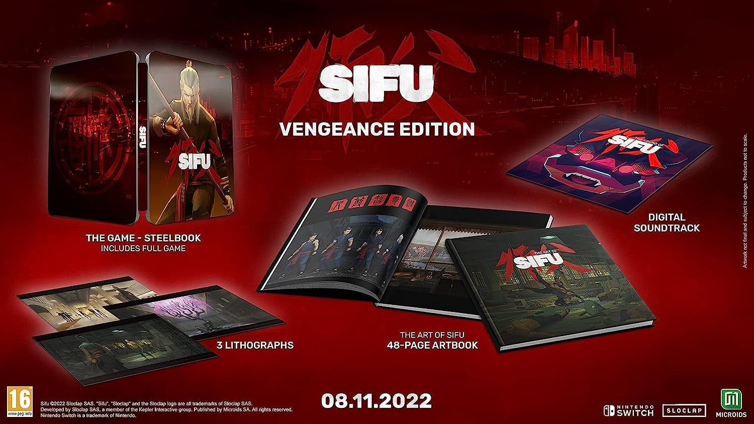 SIFU: Steelbook Bundle - Game + 3 Lithographs - Digitial Soundtrack [Nintendo Switch] Nintendo Switch Video Game Microids