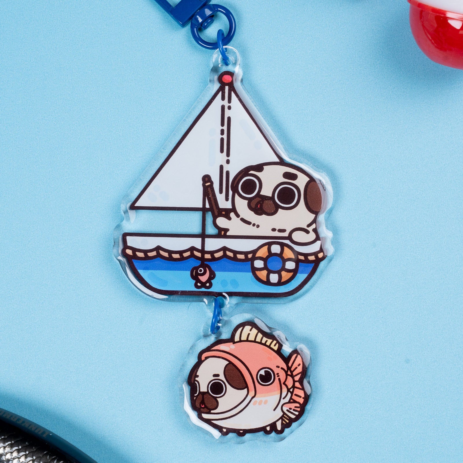 Puglie: Gone Fishing Puglie Acrylic Keychain Accessory Puglie