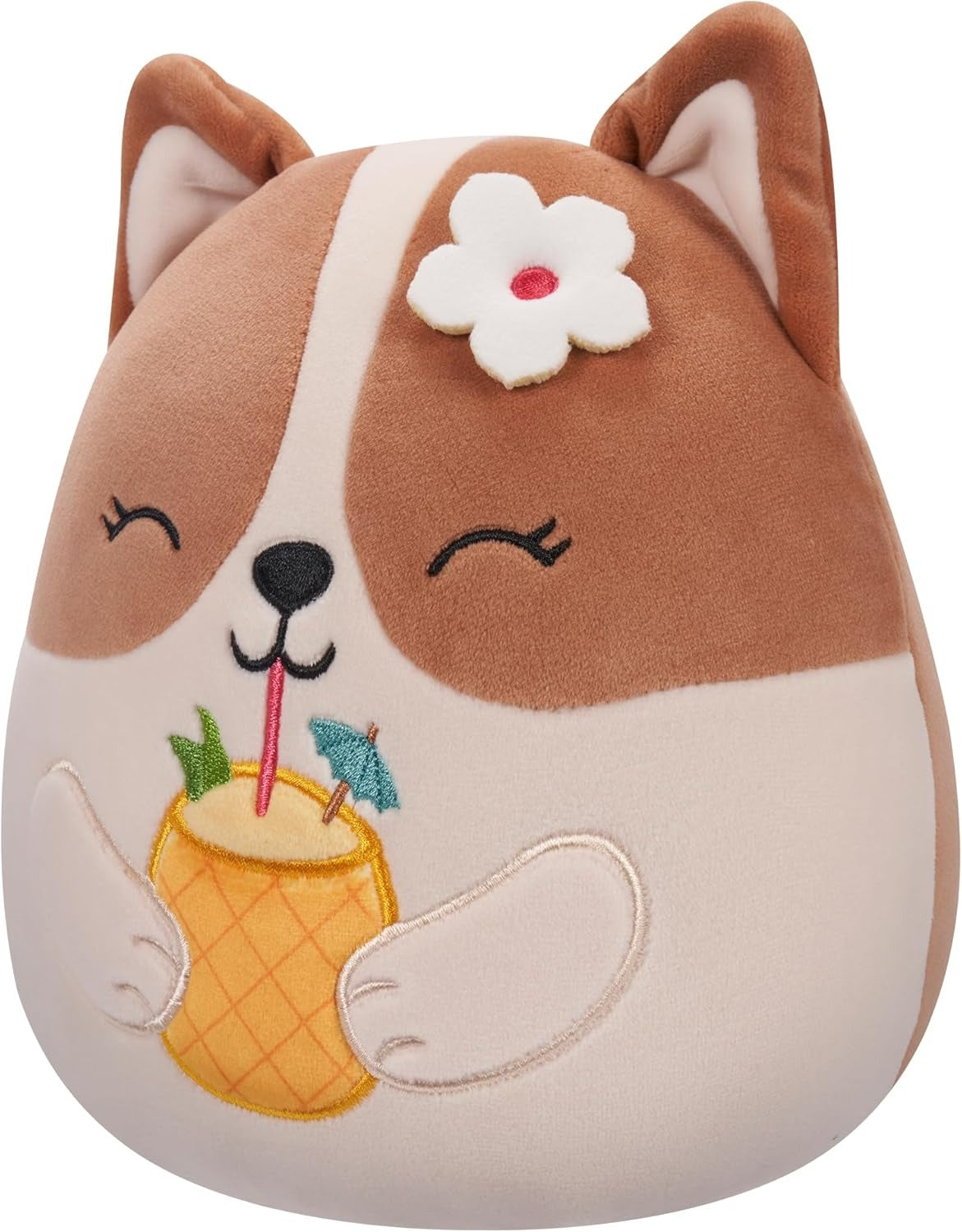 Squishmallows Original : Regina the Corgi with Pineapple Drink & Flower - 7.5" Inch Plush Plushies Jazwares