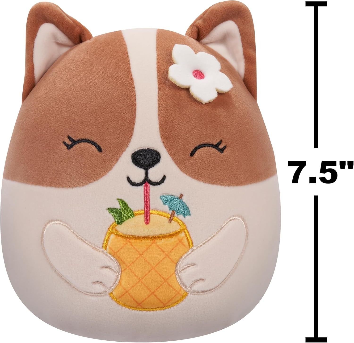 Squishmallows Original : Regina the Corgi with Pineapple Drink & Flower - 7.5" Inch Plush Plushies Jazwares