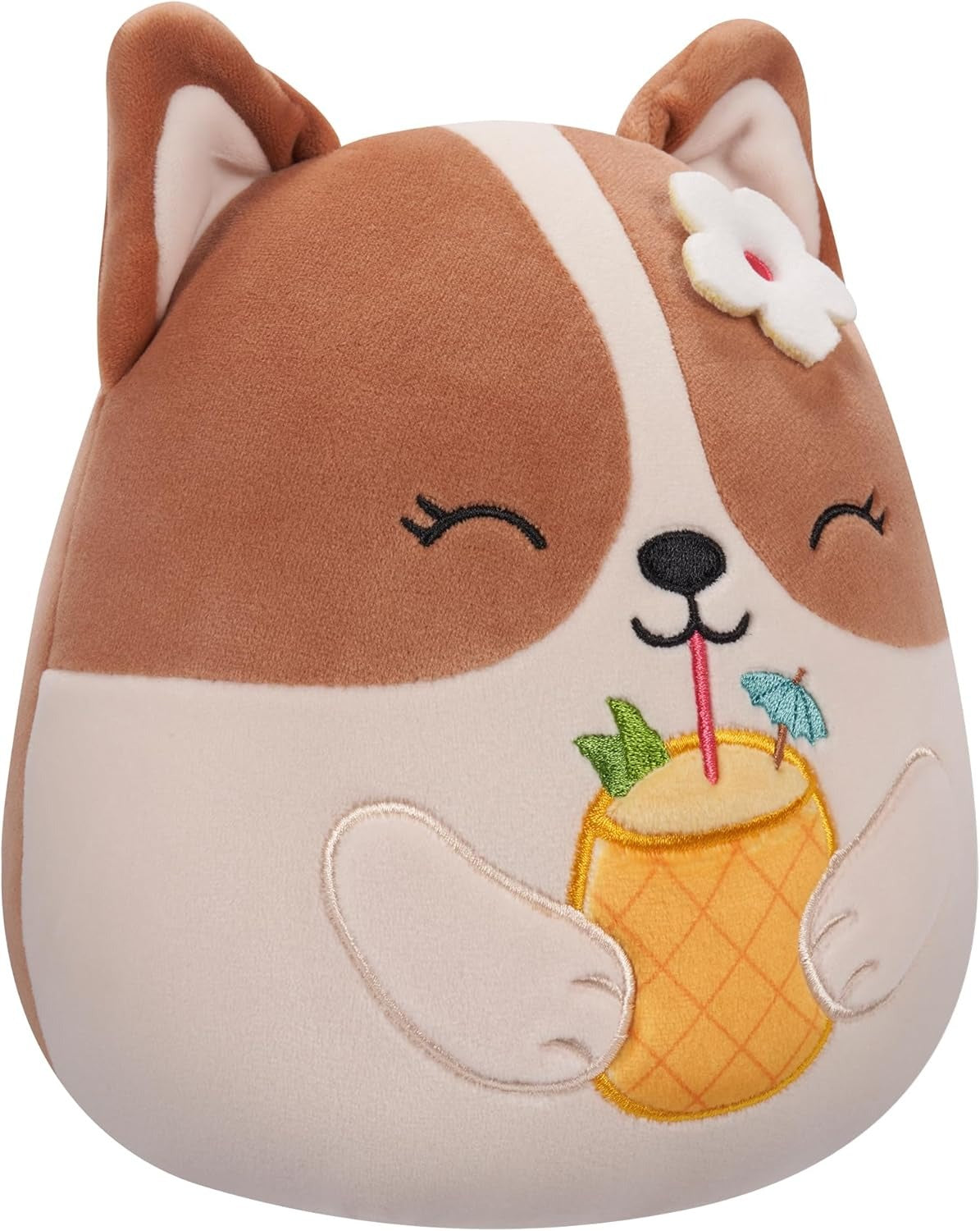 Squishmallows Original : Regina the Corgi with Pineapple Drink & Flower - 7.5" Inch Plush Plushies Jazwares