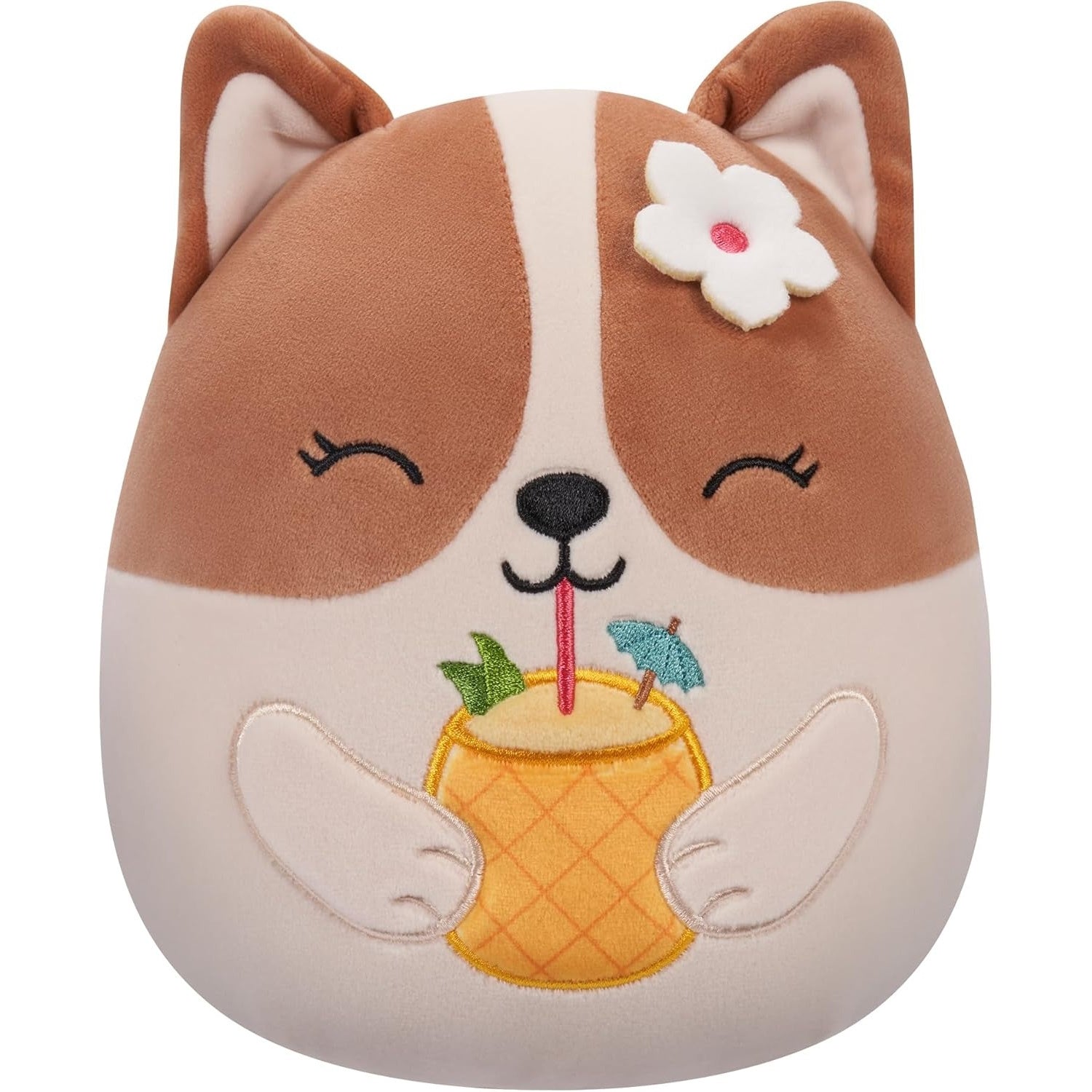 Squishmallows Original : Regina the Corgi with Pineapple Drink & Flower - 7.5" Inch Plush Plushies Jazwares