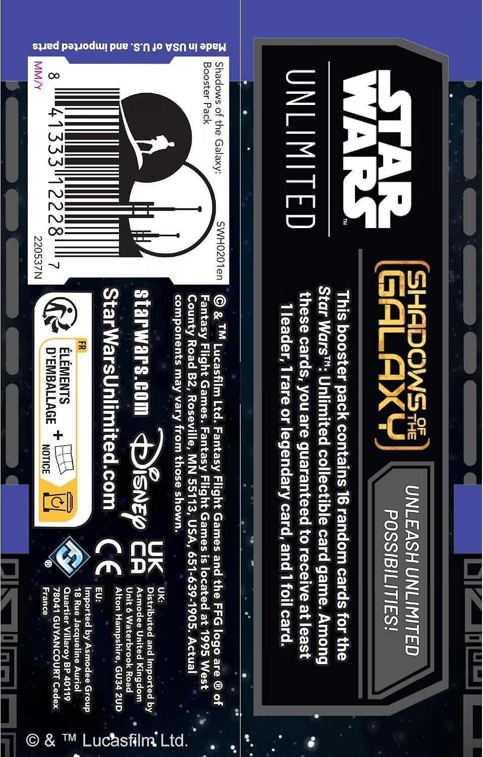 Star Wars: Unlimited - Shadows of the Galaxy Booster Pack Card Game Disney