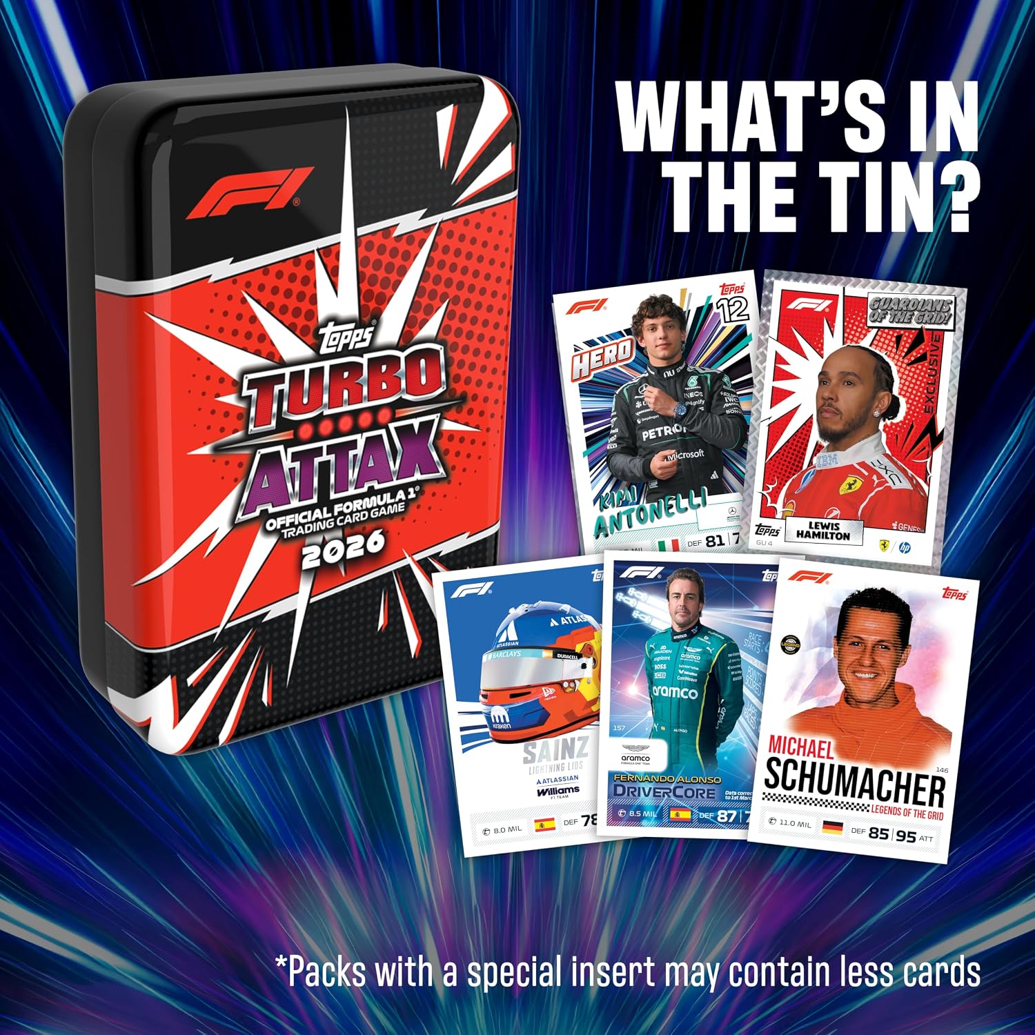 Topps: 2026 Turbo Attax Formula 1 Mega Tin Sunshine State Tin (4 Packs) Sports Cards Topps