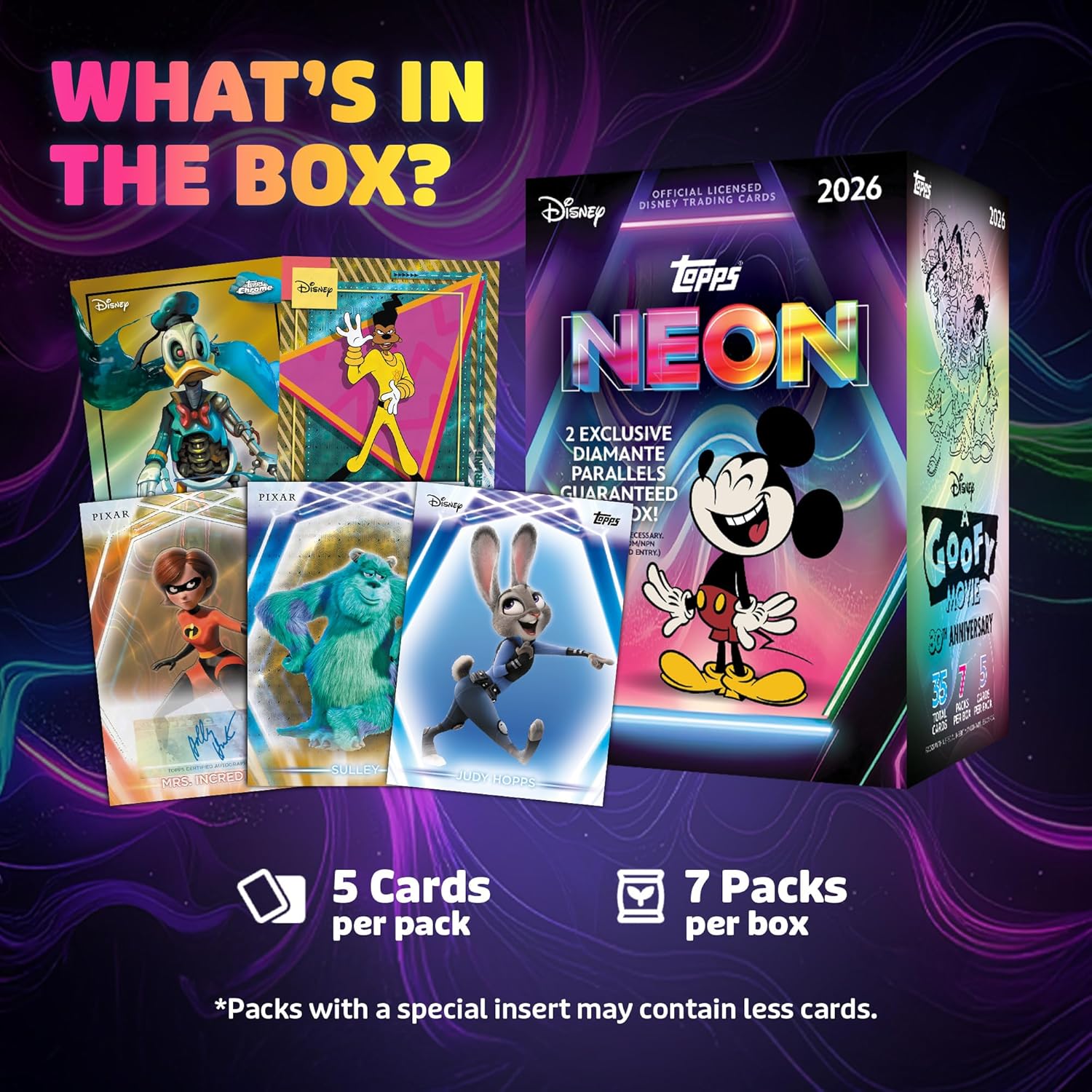 Topps: 2026 Neon Disney - Mega Box (50 Cards) Trading Cards Topps