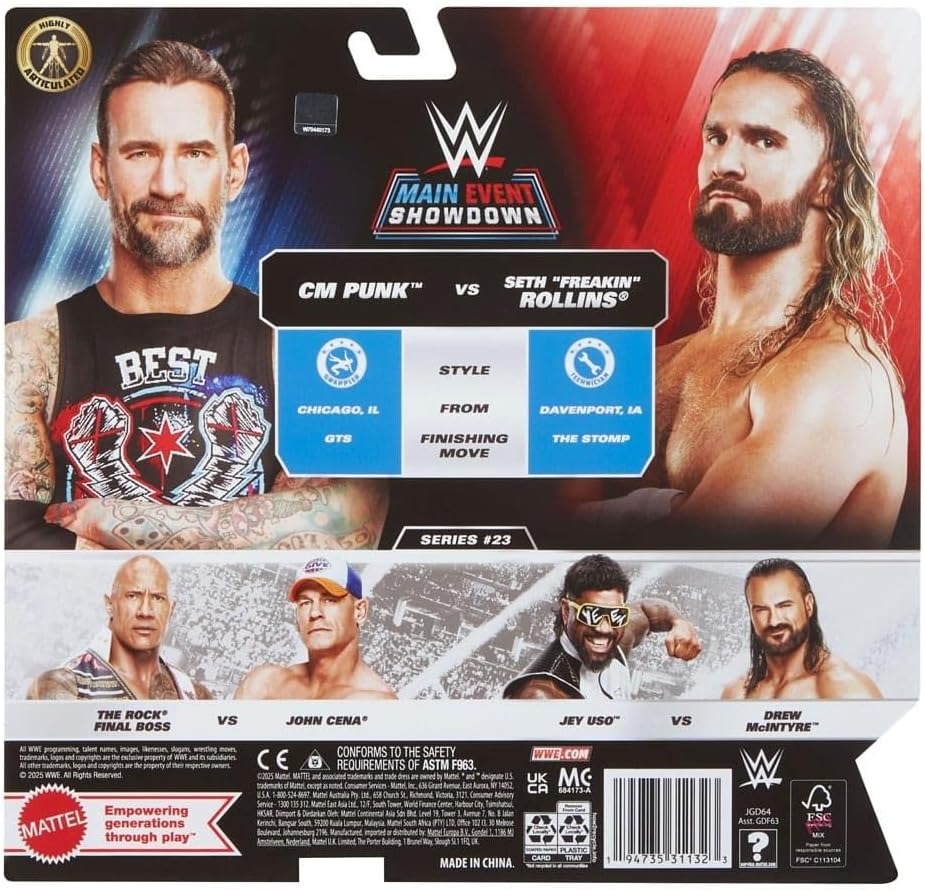 WWE Main Event Showdown Series 23: CM Punk vs Seth "Freakin" Rollins 2 Pack Toys & Games Mattel