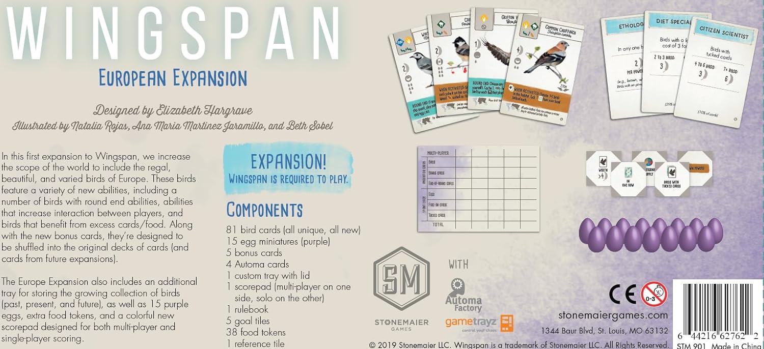 Wingspan - European Expansion [Board Game, 1 -5 Players] Board Game Stonemaier Games