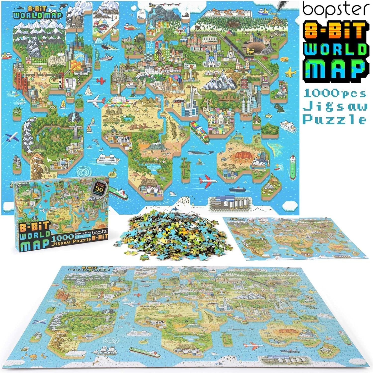 Bopster 8-Bit World Map - 180 Piece Puzzle Toys & Games Bopster