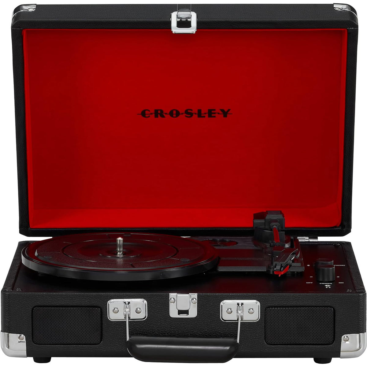 Crosley: Cruiser Plus Vintage 3-Speed Bluetooth in/Out Suitcase Vinyl Record Player Turntable - Black/Red - CR8005F-BK [Electronics] Electronics Crosley
