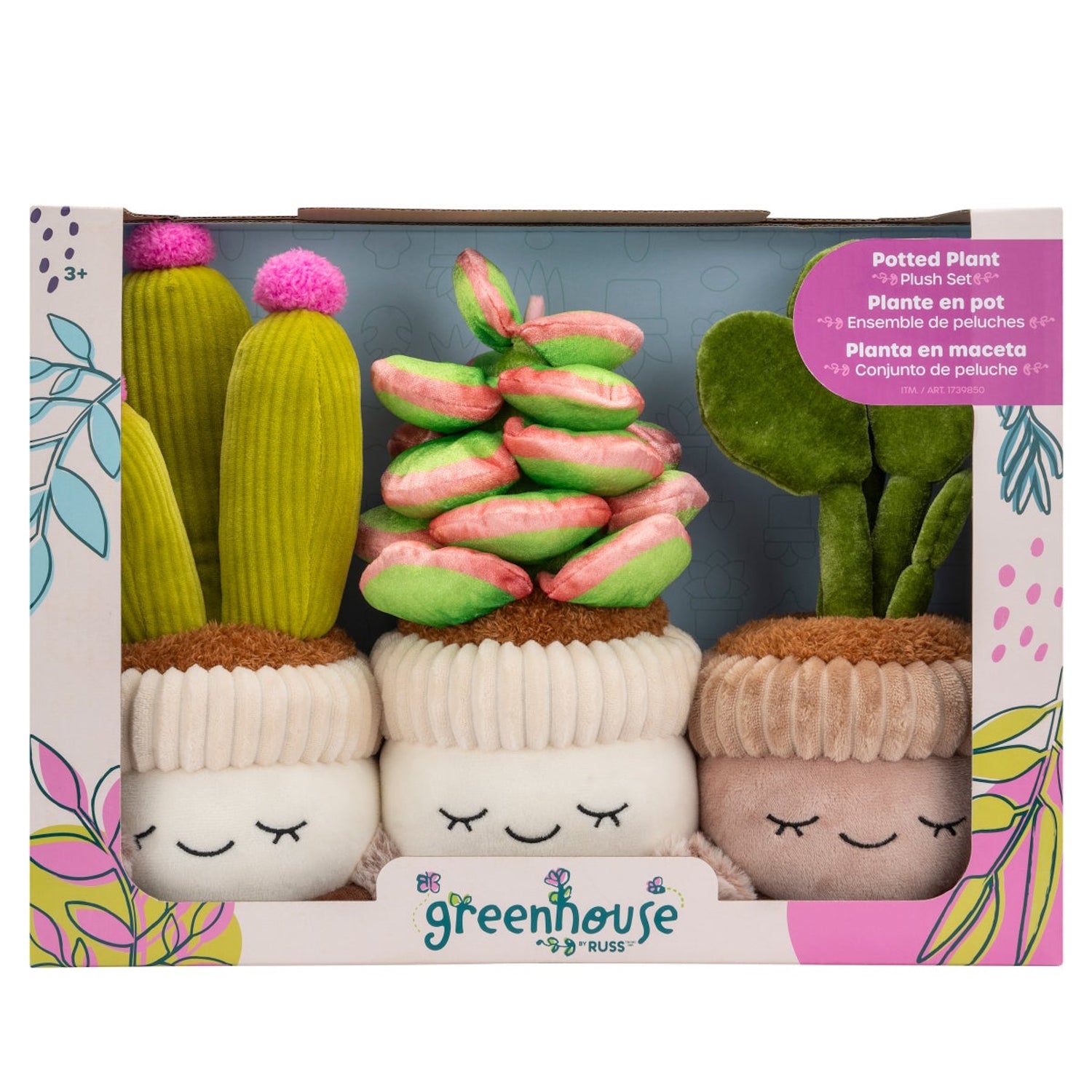 Greenhouse by Russ: Potted Plant - Rubber Tree, Succulent & Flowering Cactus Plush Set Plushies Russ