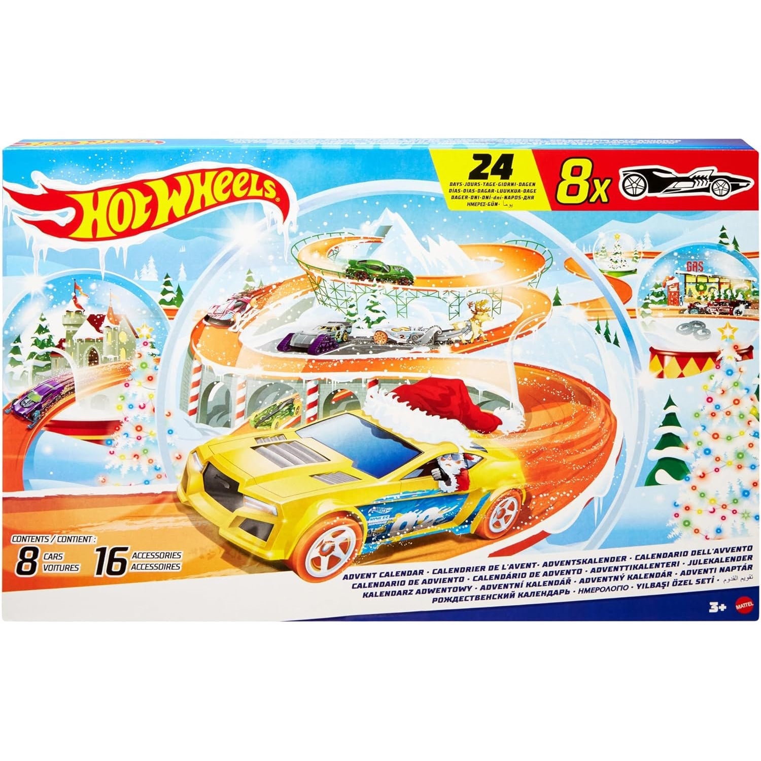 Hot Wheels: Advent Christmas Calendar - 1:64 Scale Cars & 16 Winter-Themed Toys & Games Mattel