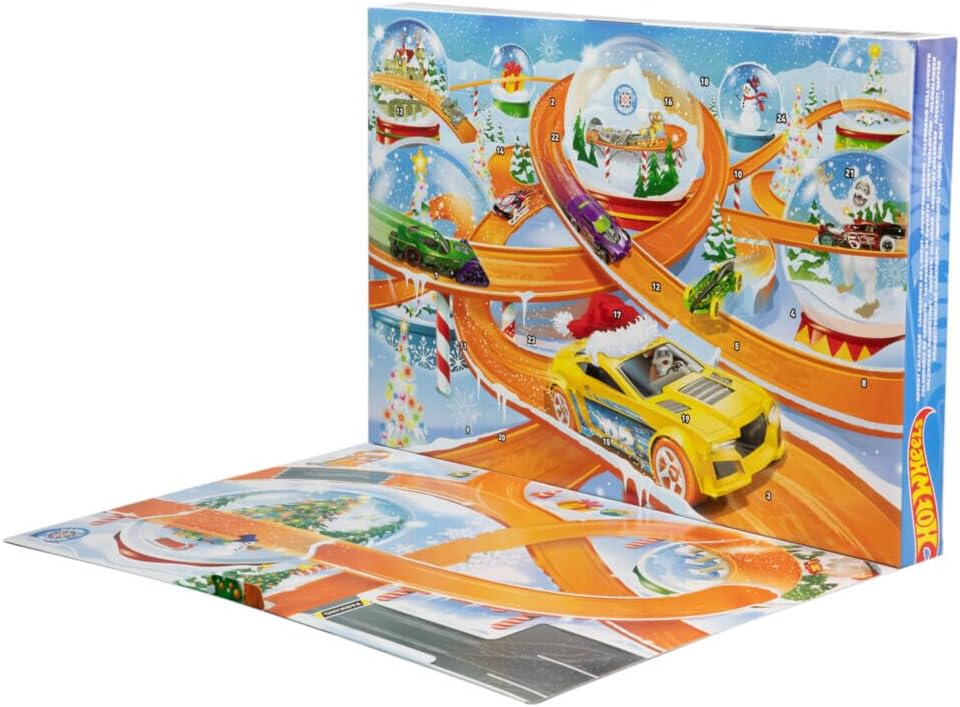 Hot Wheels: Advent Christmas Calendar - 1:64 Scale Cars & 16 Winter-Themed Toys & Games Mattel