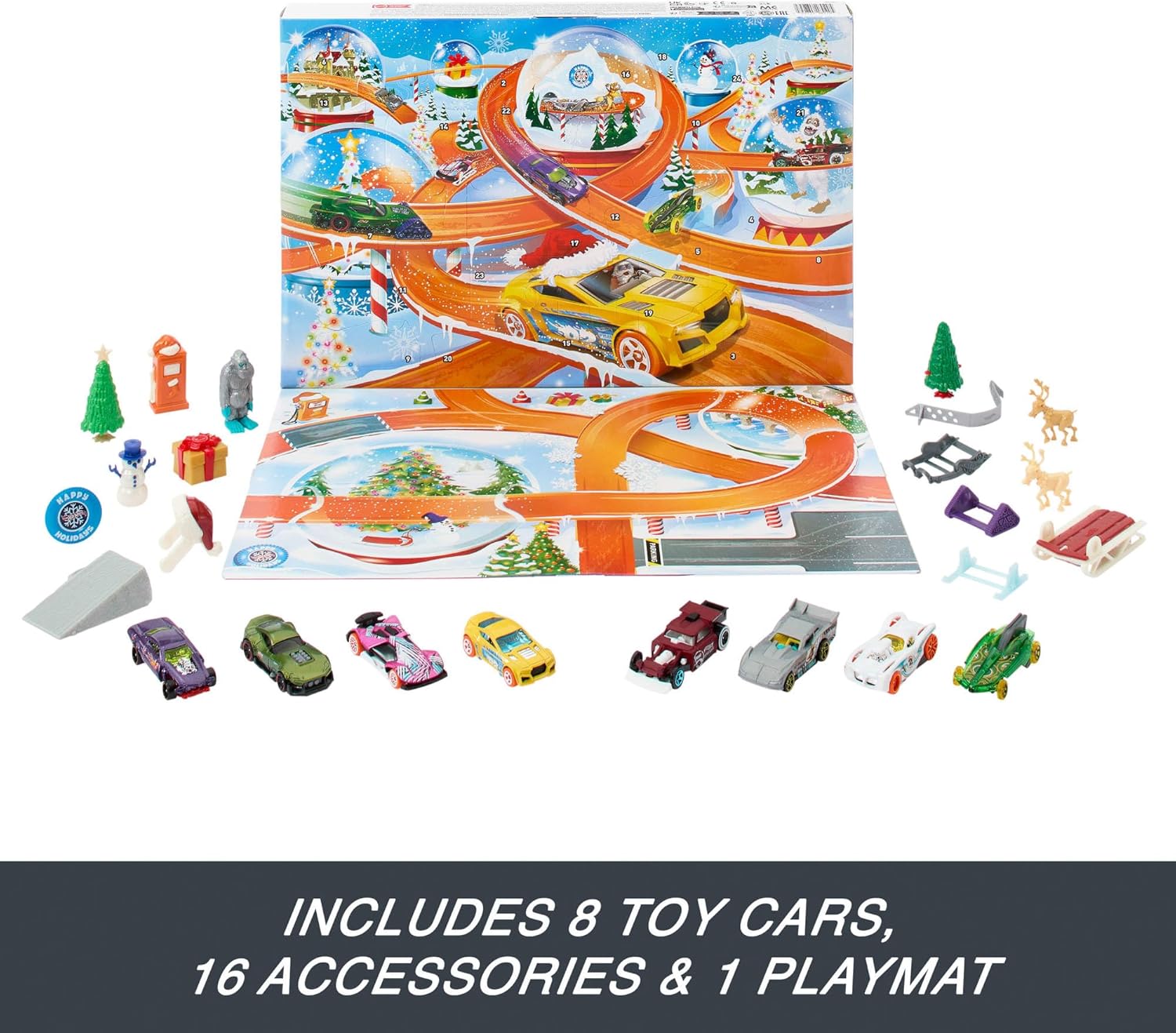 Hot Wheels: Advent Christmas Calendar - 1:64 Scale Cars & 16 Winter-Themed Toys & Games Mattel
