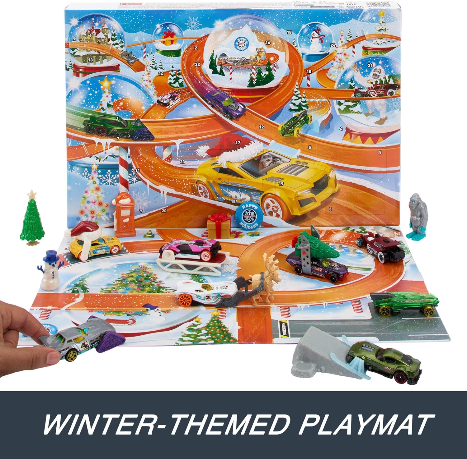 Hot Wheels: Advent Christmas Calendar - 1:64 Scale Cars & 16 Winter-Themed Toys & Games Mattel