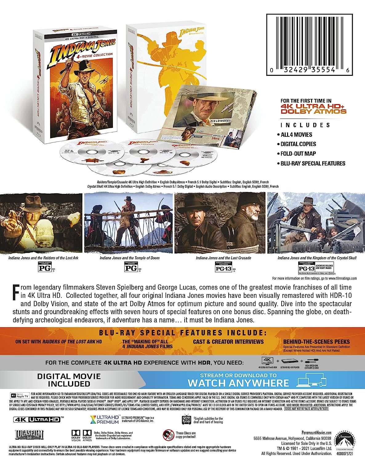 Indiana Jones 4-Movie Collection 4K - Limited Edition SteelBook [Blu-Ray + 4K UHD+ Digital Box Set] DVDs & Blu-Rays Paramount Pictures   