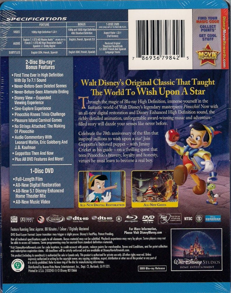 Pinocchio - 70th Anniversary Platinum Edition Steelbook [Blu-Ray + DVD]