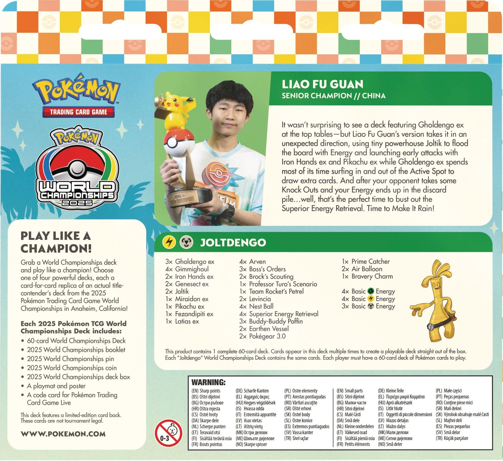 Pokemon TCG: 2025 World Championships Deck - Liao Fu Guan's Joltdengo (Senior Champion) Card Game Pokemon