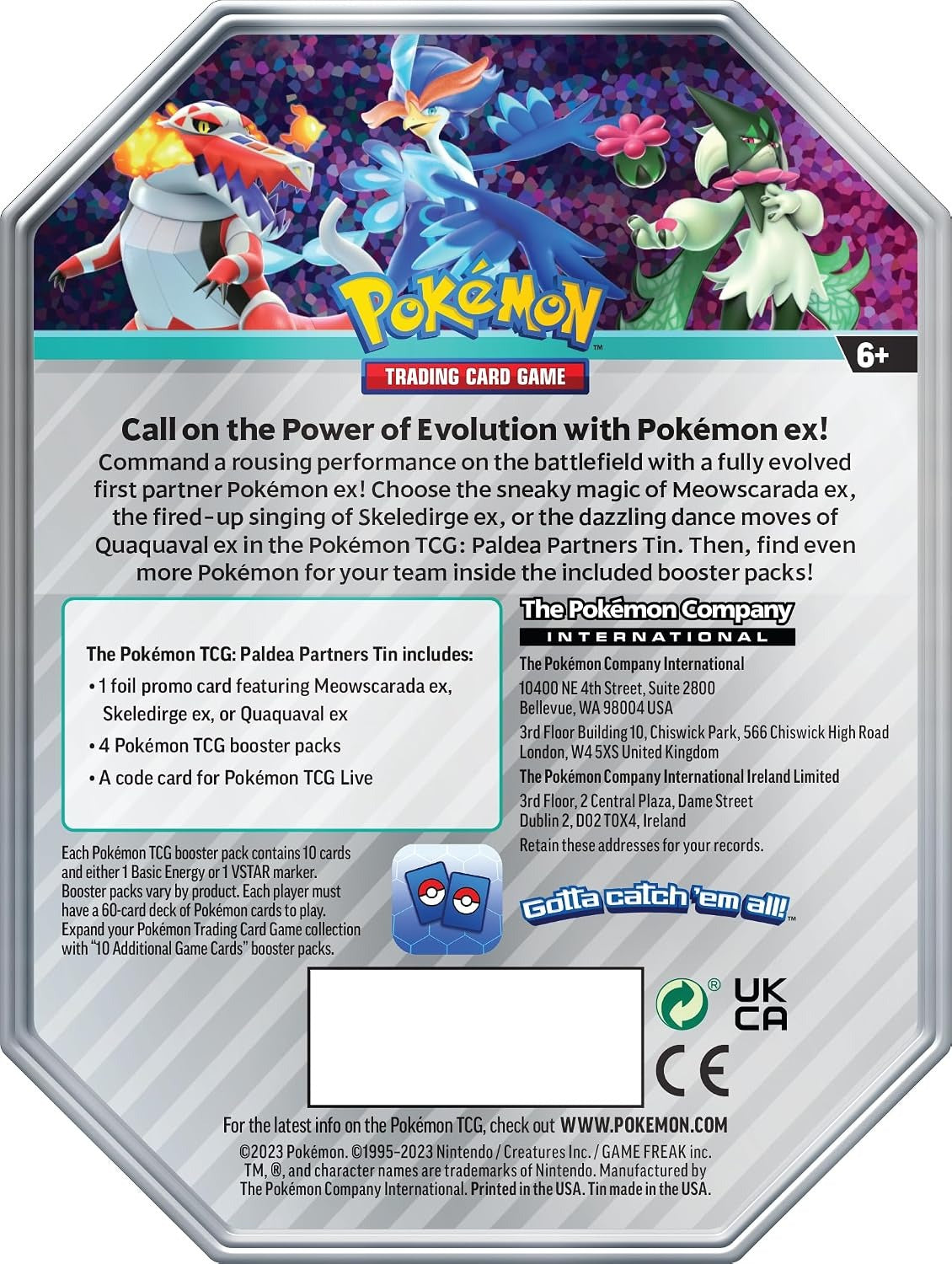 Pokemon TCG: Paldea Partners Tin - Meowscarada ex - 4 Packs Card Game Pokemon