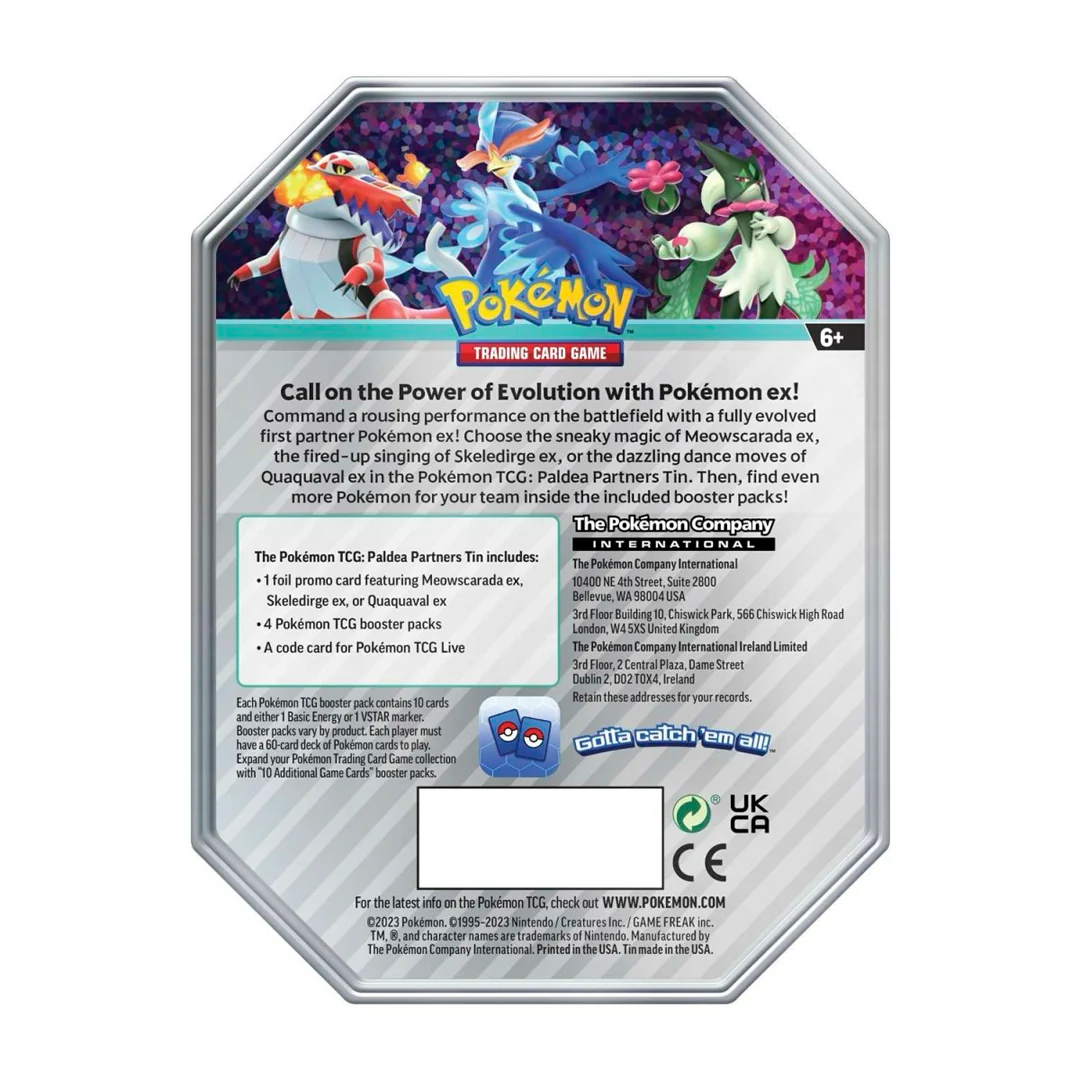 Pokemon TCG: Paldea Partners Tin - Skeledirge ex - 4 Packs Card Game Pokemon
