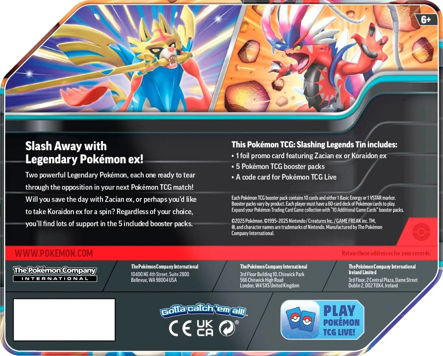 Pokemon TCG: Slashing Legends Tin - Koraidon Card Game Pokemon