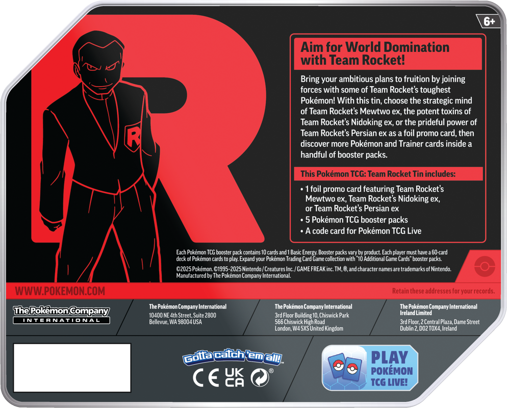 Pokemon TCG: Team Rocket Tin - Team Rocket’s Mewtwo ex Card Game Pokemon