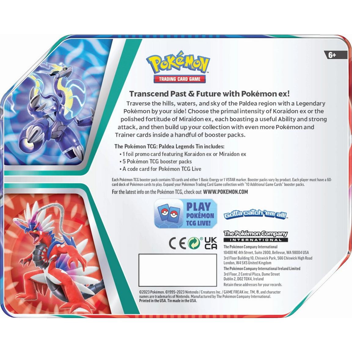 Pokemon TCG: Paldea Legends Summer Tin - Koraidon EX Card Game Pokemon
