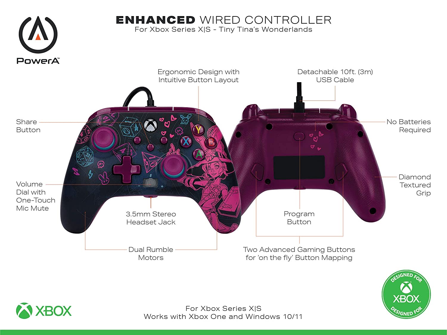 PowerA Enhanced Wired Controller for Xbox Series X|S - Tiny Tina's Wonderlands [Xbox Series X/S Accessory] Xbox One Accessories PowerA   