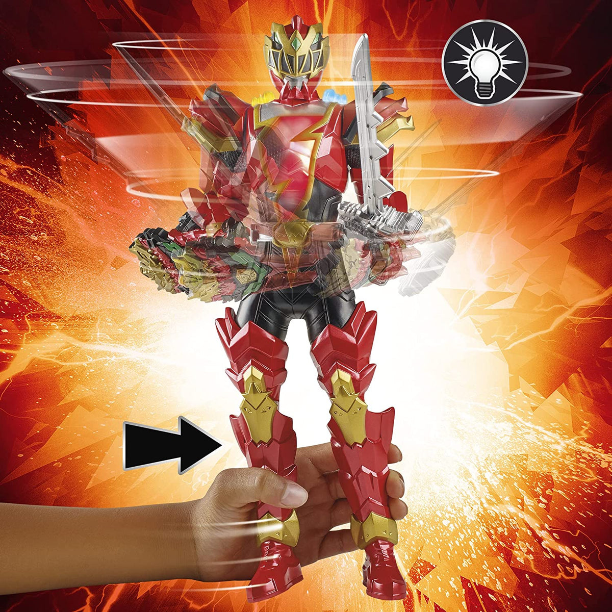Power Rangers Dino Fury Spiral Strike Red Ranger 12" Scale Electronic Spinning and Light FX Action Figure Toys & Games Hasbro