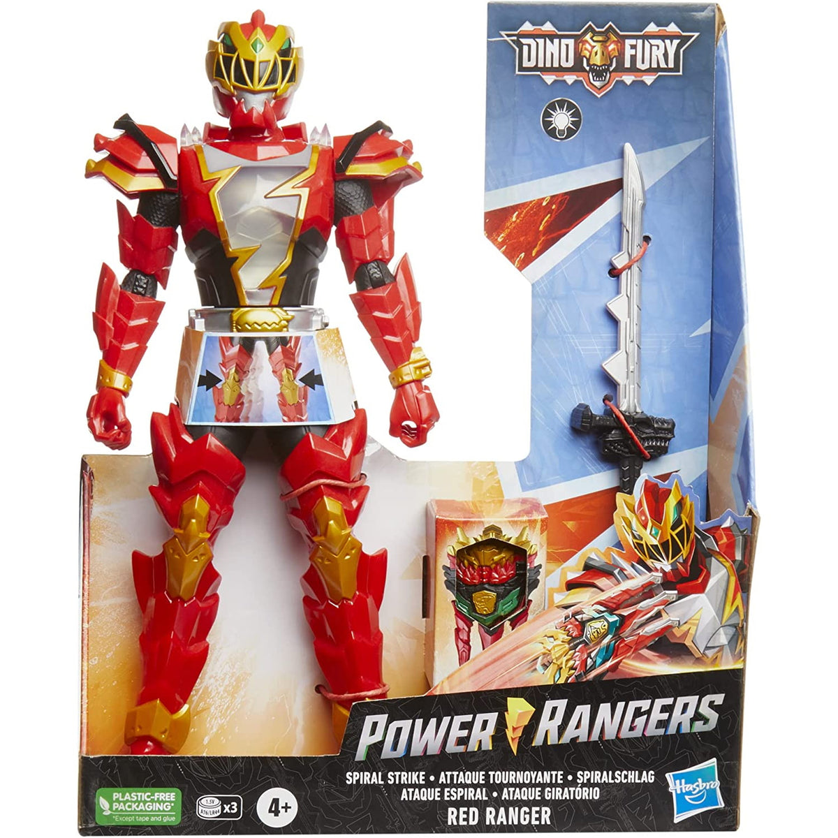 Power Rangers Dino Fury Spiral Strike Red Ranger 12" Scale Electronic Spinning and Light FX Action Figure Toys & Games Hasbro